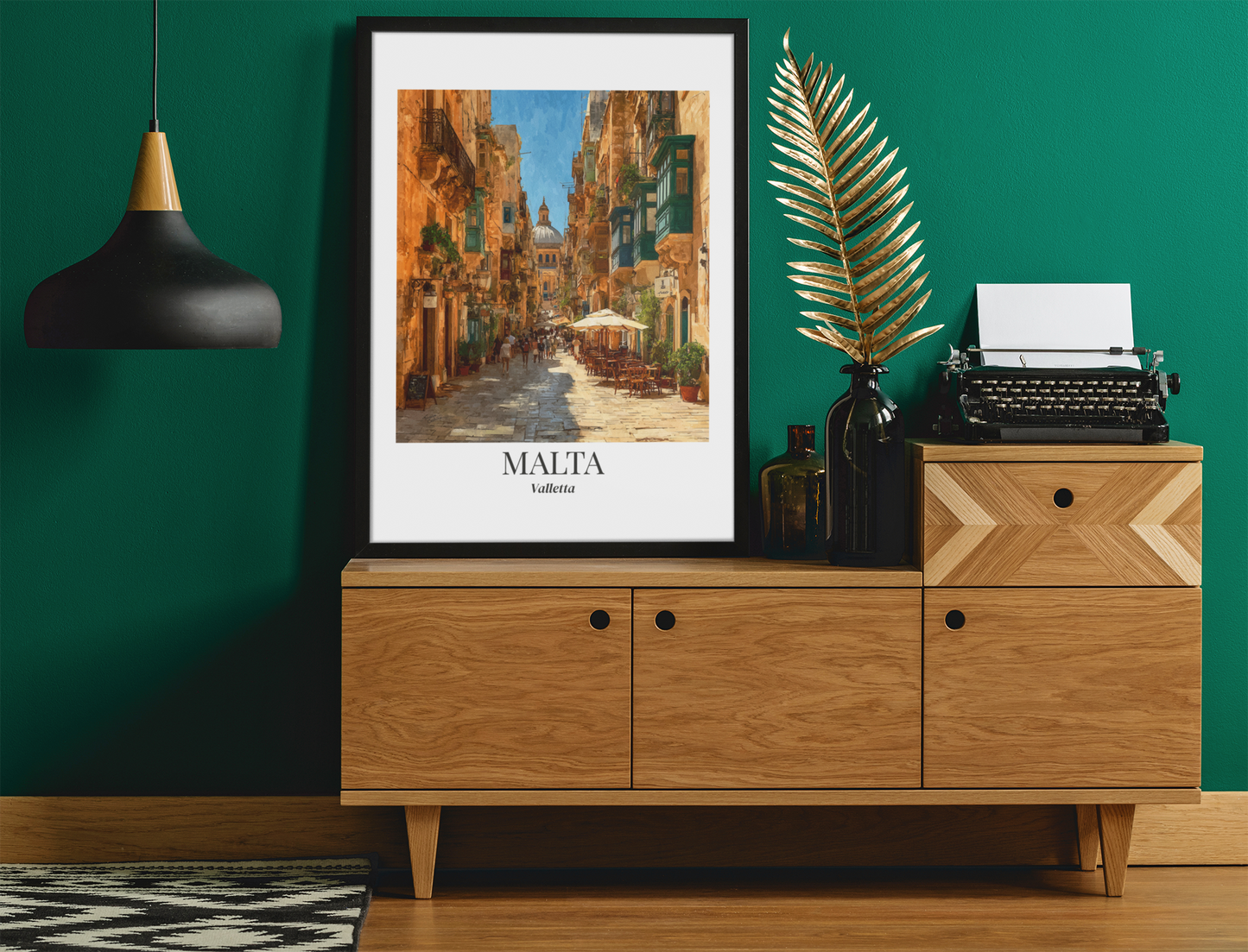 Malta Valletta Street Framed Canvas Fine Art — Vintage Mediterranean Travel Poster