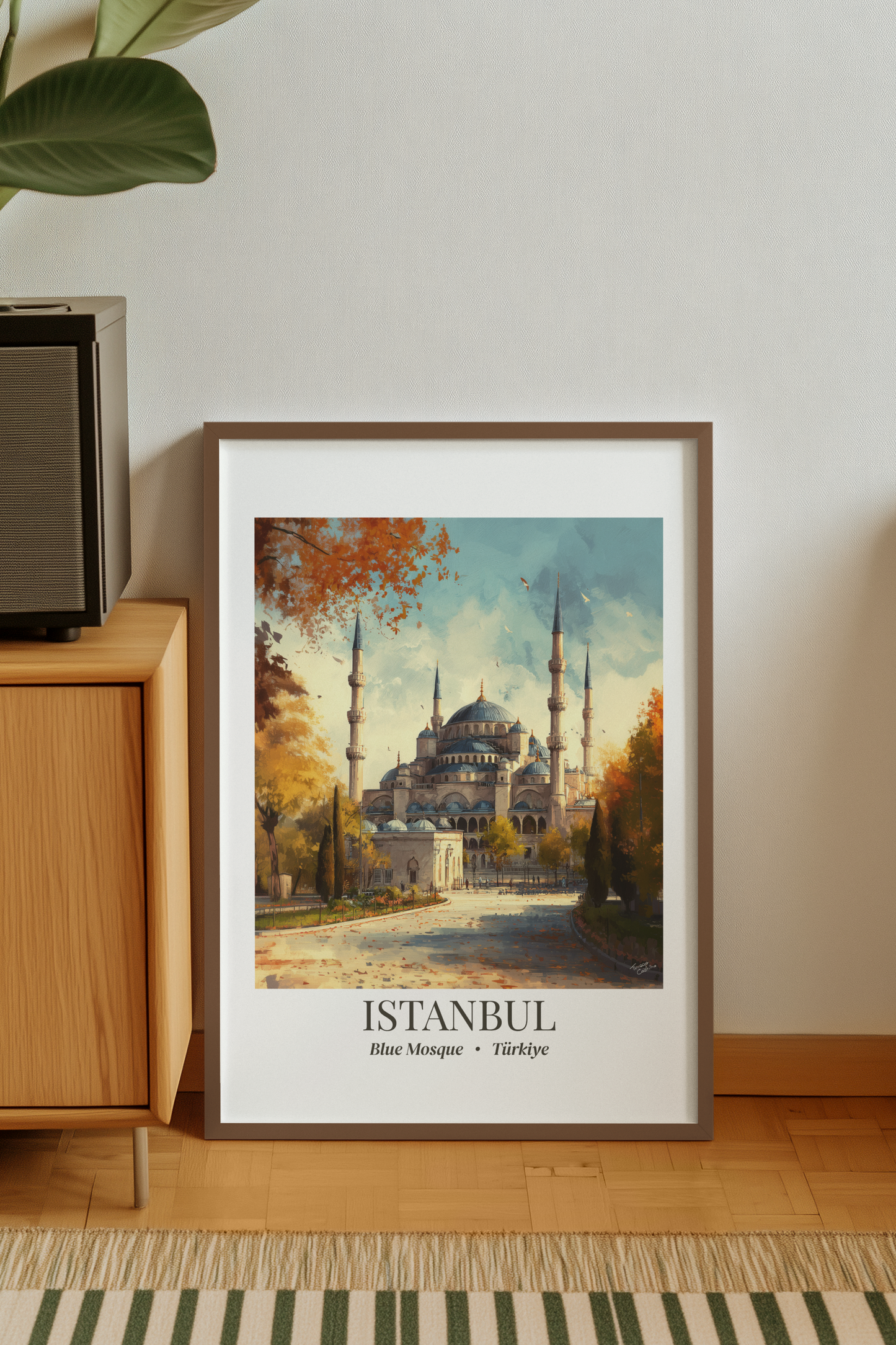 Istanbul Framed Canvas Wall Art – Blue Mosque Print, Cruise Port Memory, Turkey Travel Decor, Mediterranean Gift for Culture Lovers