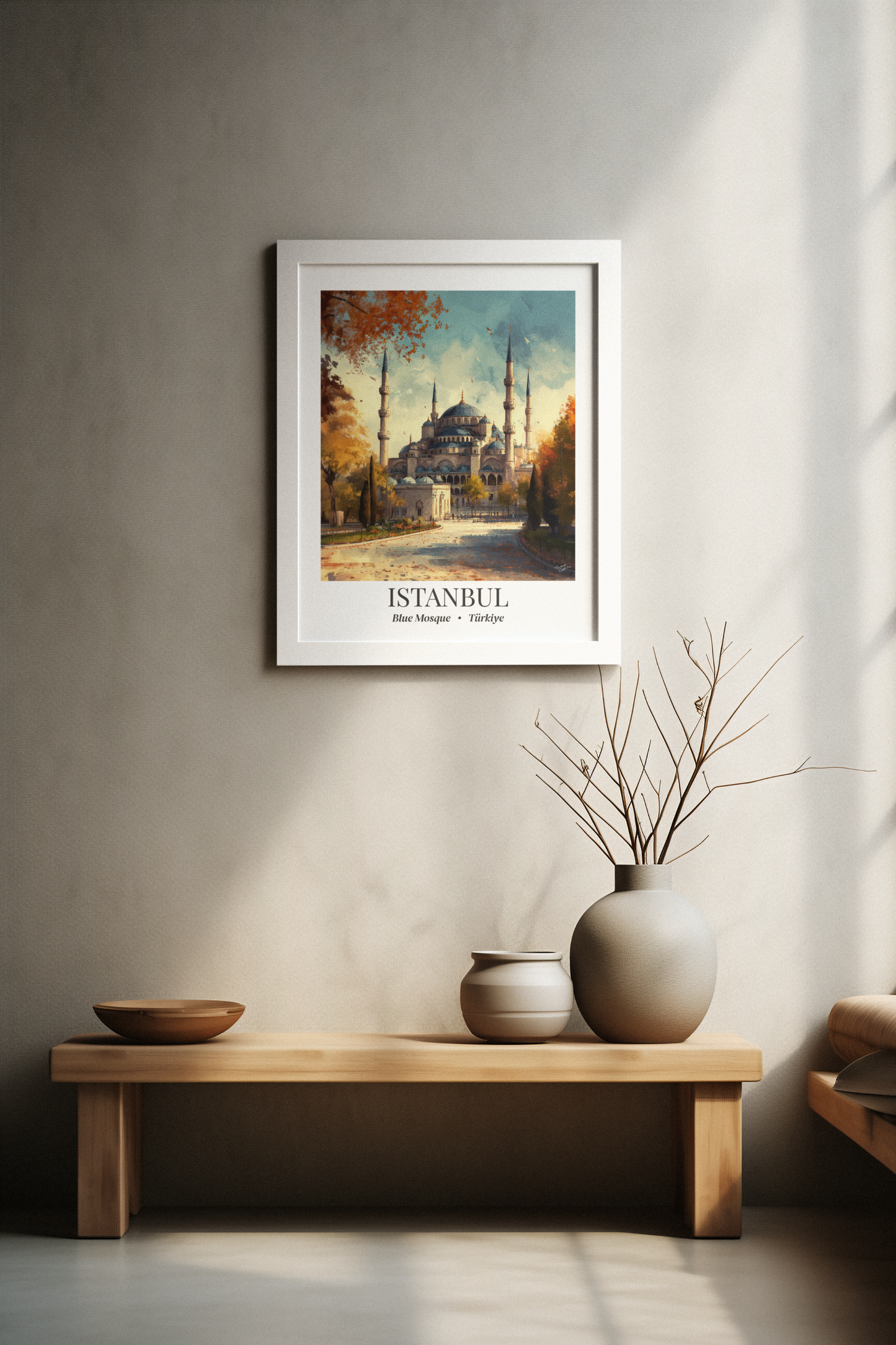 Istanbul Framed Canvas Wall Art – Blue Mosque Print, Cruise Port Memory, Turkey Travel Decor, Mediterranean Gift for Culture Lovers