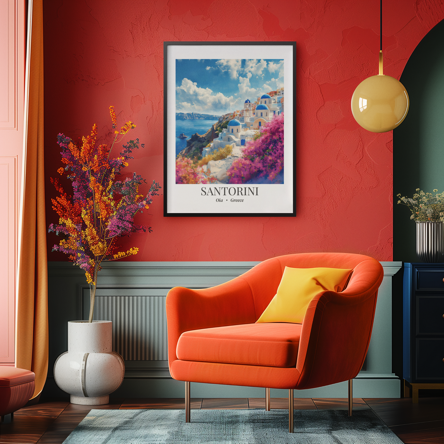 Santorini, Oia Greece - Impressionist Fine Art Poster - Mediterranean Travel Wall Decor