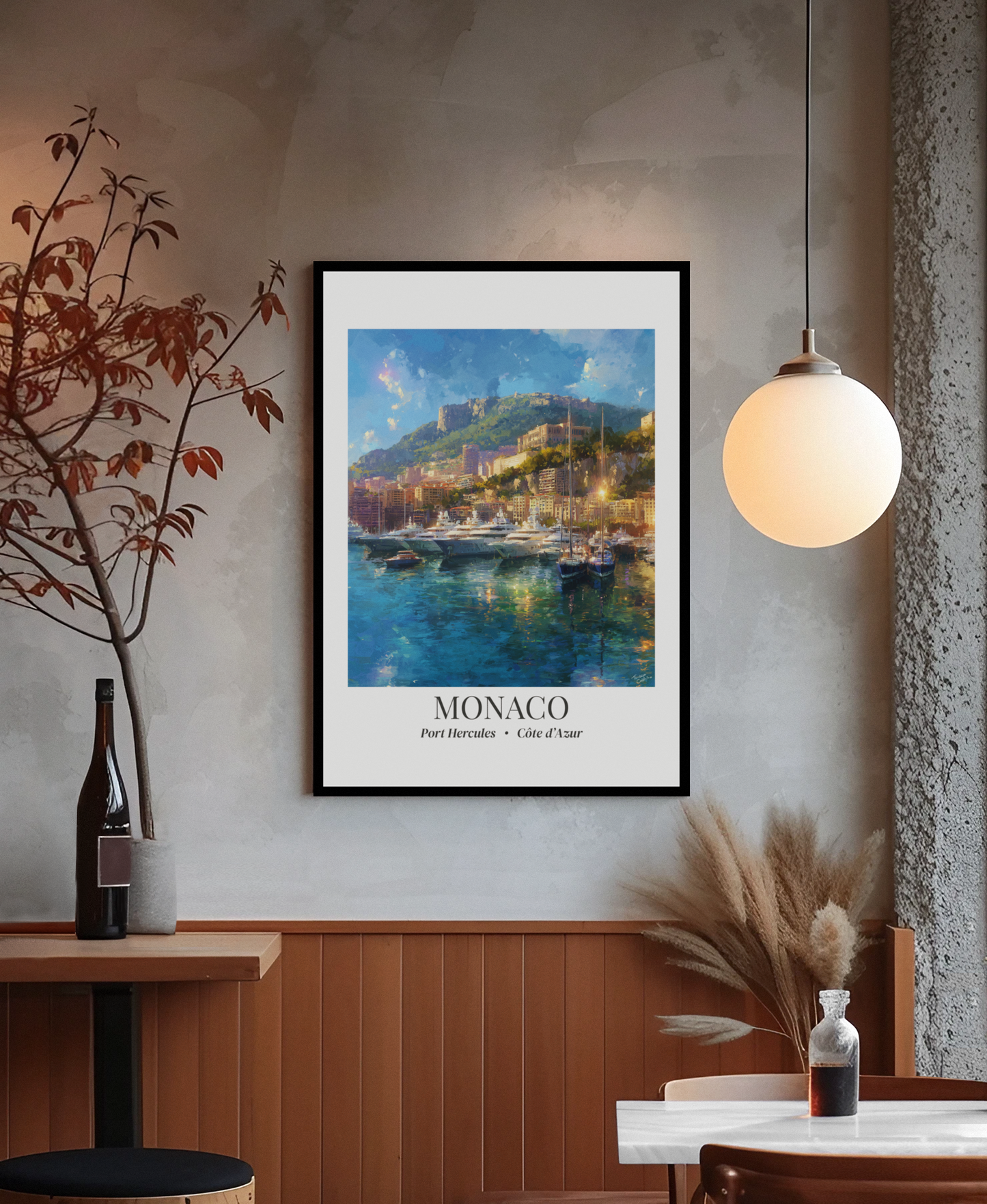 Monaco, Port Hercule - Impressionist Fine Art Poster - French Riviera Travel Print