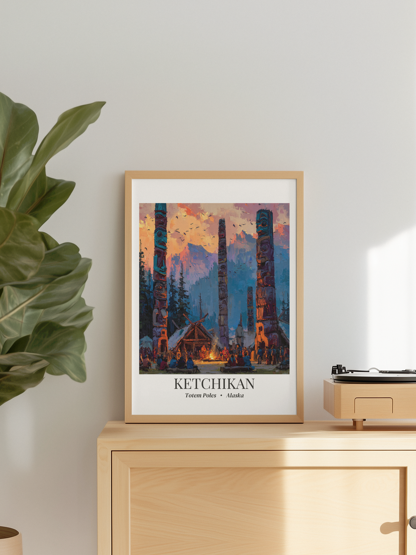 Ketchikan, Alaska - Impressionist Fine Art Poster - Totem Pole Travel Wall Art