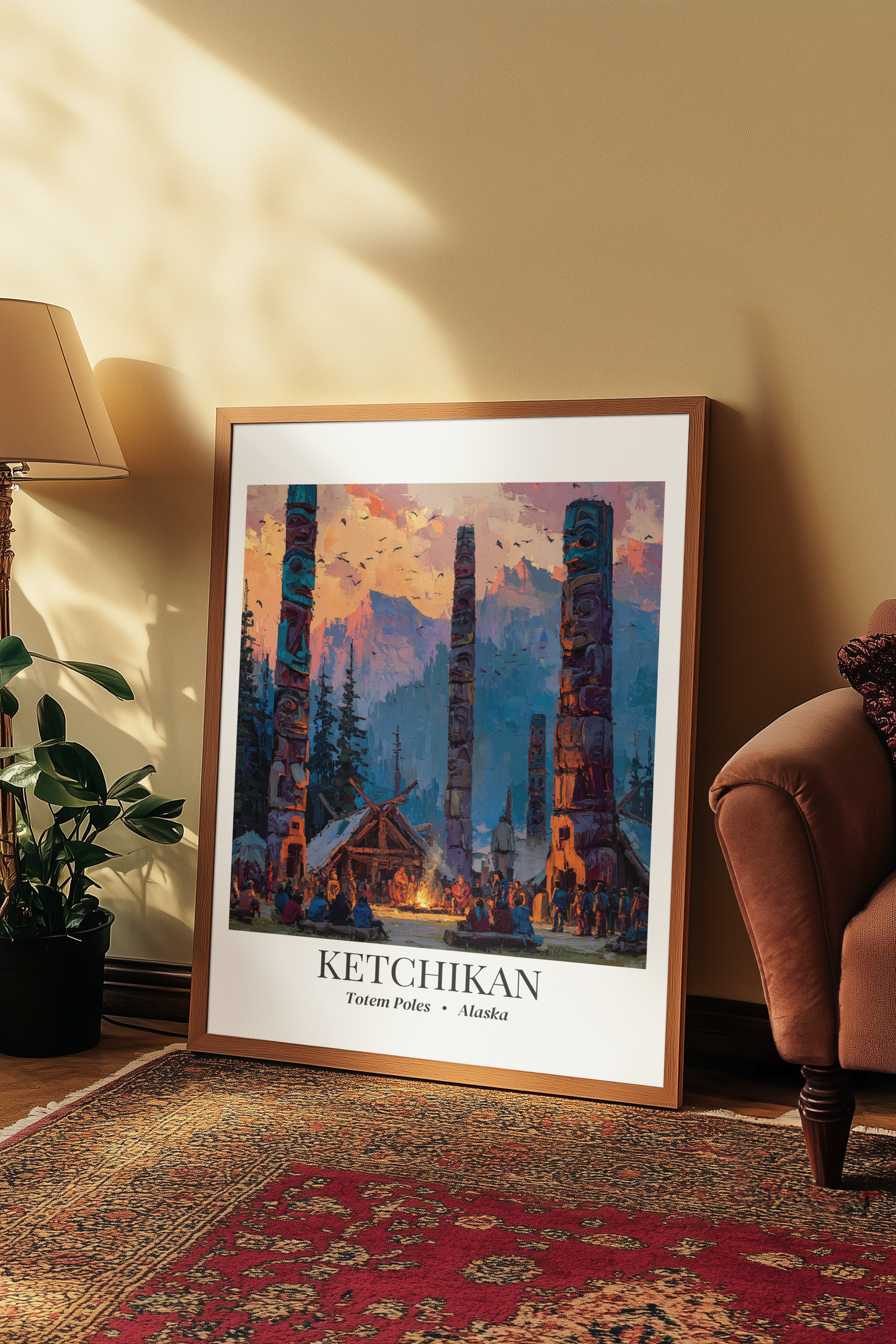 Ketchikan, Alaska - Impressionist Fine Art Poster - Totem Pole Travel Wall Art