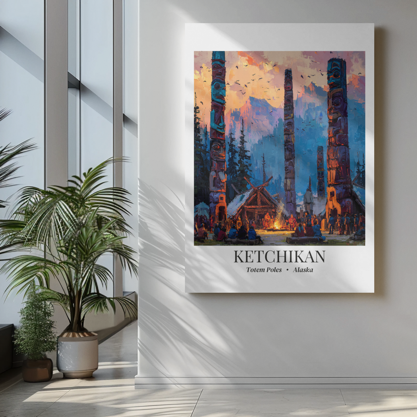 Ketchikan, Alaska - Impressionist Fine Art Canvas - Totem Pole Travel Wall Decor