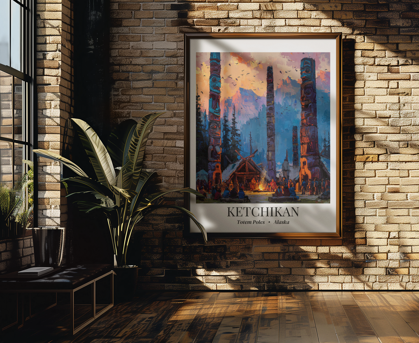 Ketchikan, Alaska - Impressionist Fine Art Canvas - Totem Pole Travel Wall Decor
