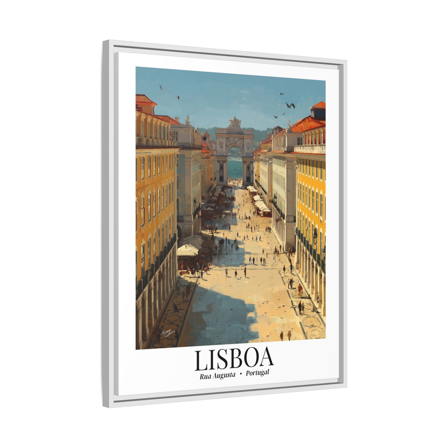 Lisbon Framed Canvas Wall Art – Rua Augusta Print, Cruise Port Memory, Portugal Travel Decor, European Gift for Architecture & Culture Lovers