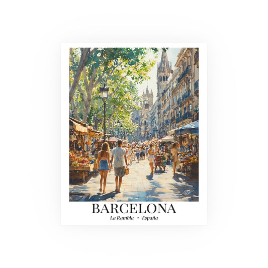 Barcelona Las Ramblas – Fine Art Poster Print, Spanish Cruise Ship Port Wall Art, Iconic Promenade Decor