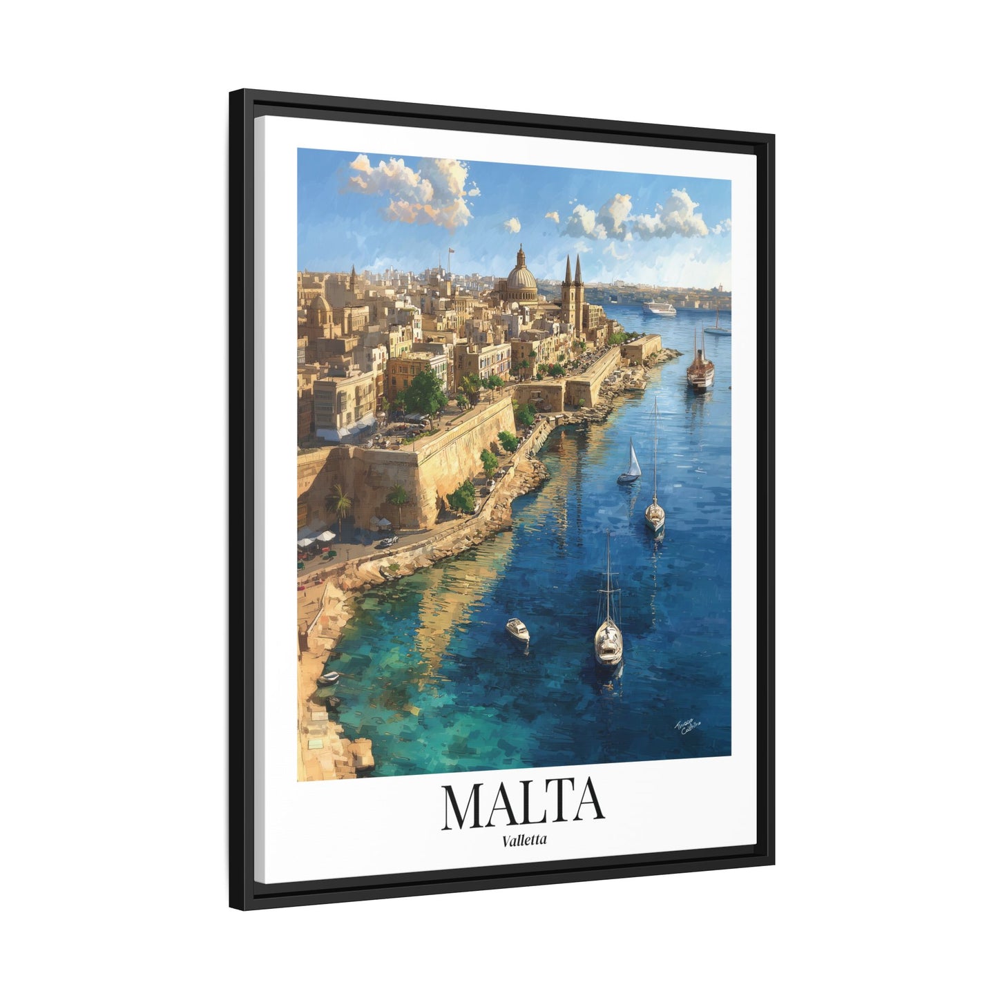 Malta Valletta Coastal Matte Framed Canvas Print — Vintage Travel Poster Wall Art