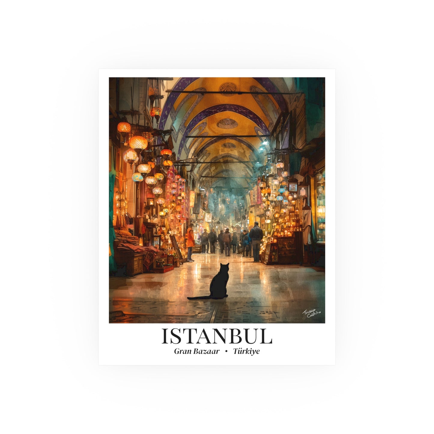 Istanbul Fine Art Print – Grand Bazaar Poster with Cat, Türkiye Travel Memory, Shared Wall Decor, Cultural Souvenir