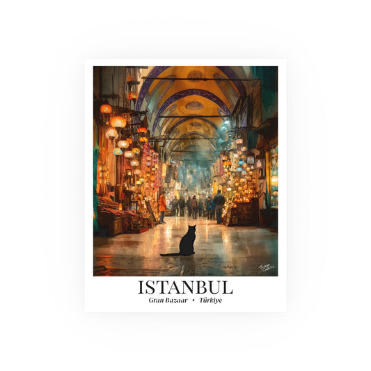 Istanbul Fine Art Print – Grand Bazaar Poster with Cat, Türkiye Travel Memory, Shared Wall Decor, Cultural Souvenir