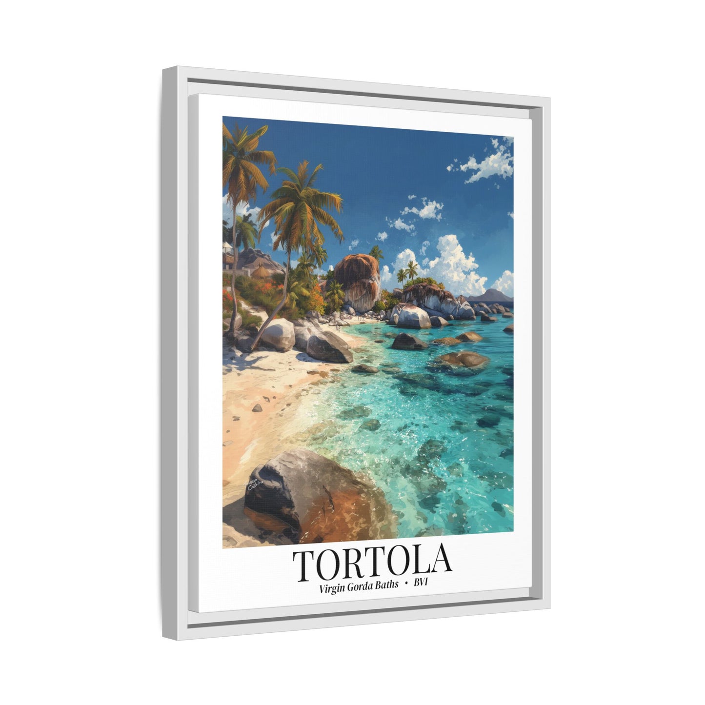 Tortola & Virgin Gorda The Baths – Fine Art Framed Canvas Print, British Virgin Islands Cruise Ship Wall Art, Exotic Rock Formations & Tropical Adventure