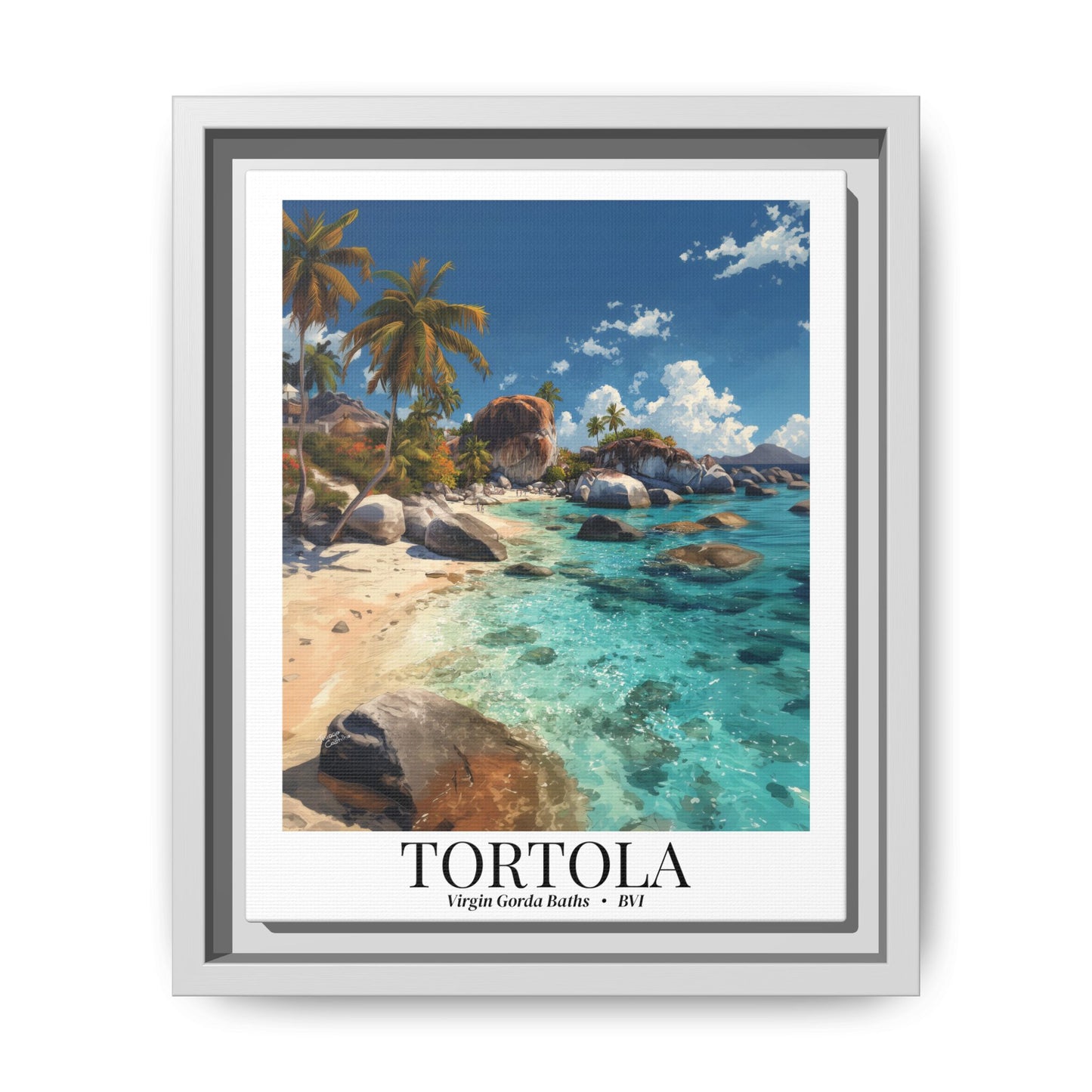Tortola & Virgin Gorda The Baths – Fine Art Framed Canvas Print, British Virgin Islands Cruise Ship Wall Art, Exotic Rock Formations & Tropical Adventure