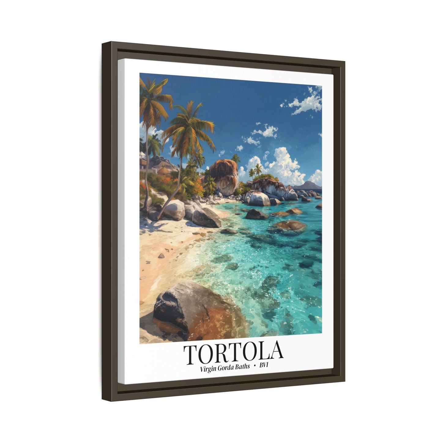 Tortola & Virgin Gorda The Baths – Fine Art Framed Canvas Print, British Virgin Islands Cruise Ship Wall Art, Exotic Rock Formations & Tropical Adventure