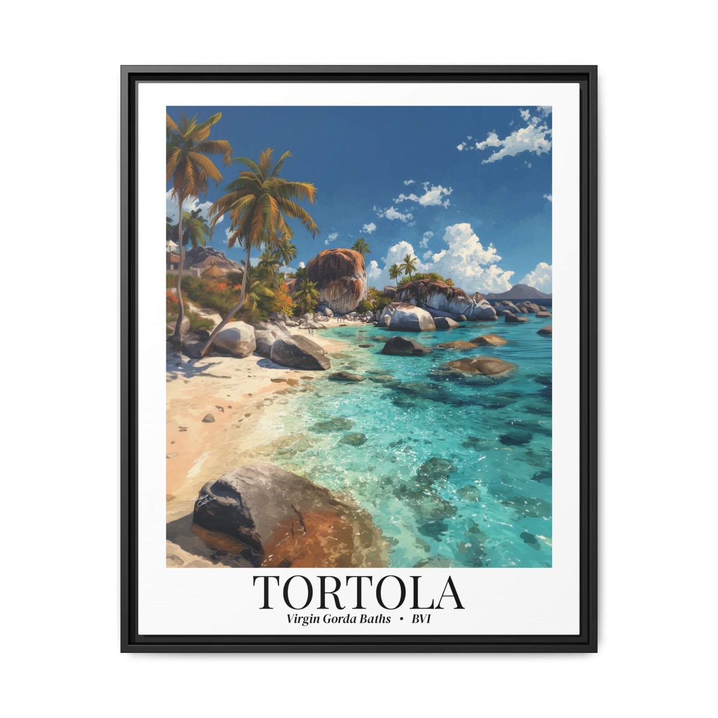 Tortola & Virgin Gorda The Baths – Fine Art Framed Canvas Print, British Virgin Islands Cruise Ship Wall Art, Exotic Rock Formations & Tropical Adventure