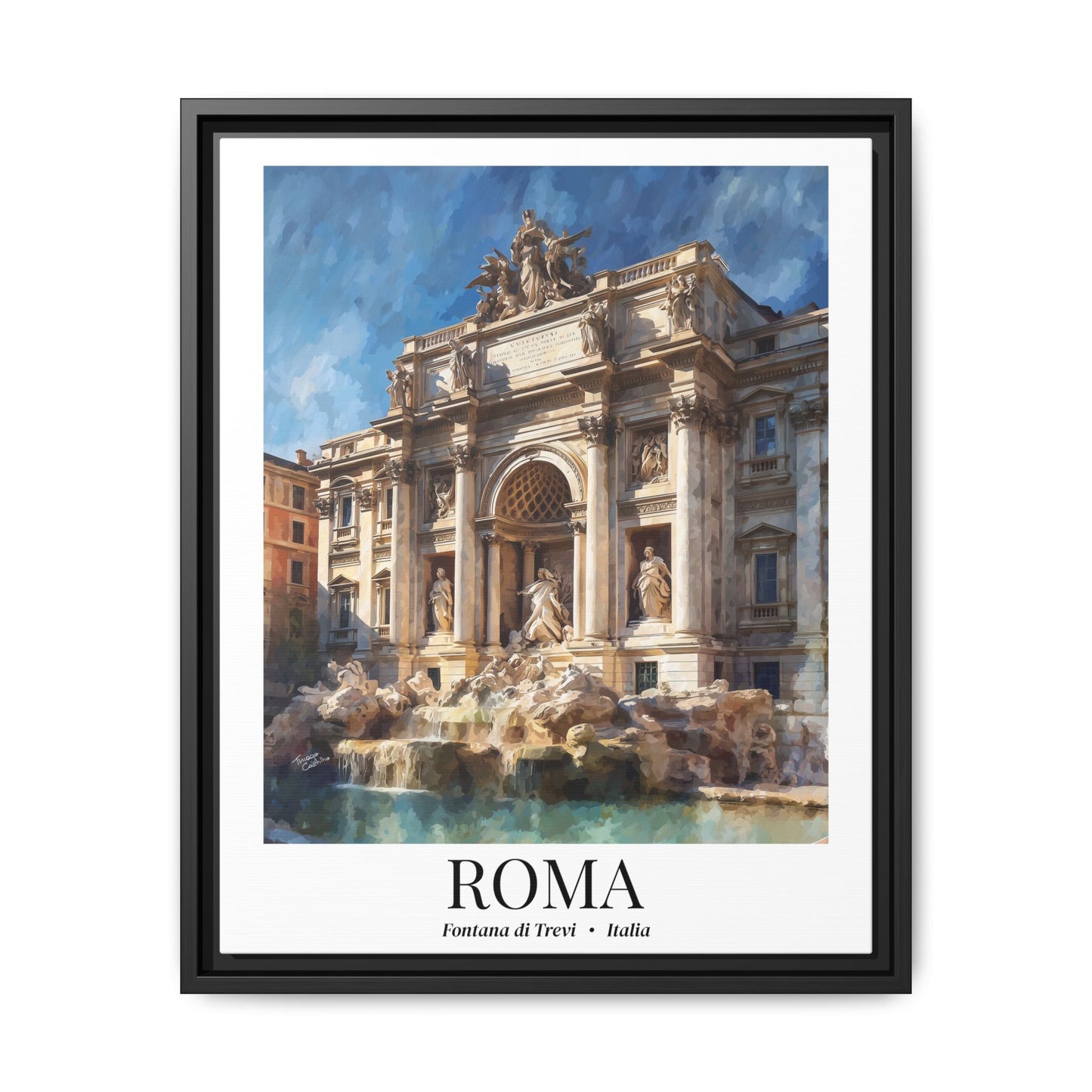 Rome Framed Canvas Wall Art – Fine Art, Trevi Fountain Print, Cruise Port Memory, Italy Travel Decor, Romantic Gift for Dreamers
