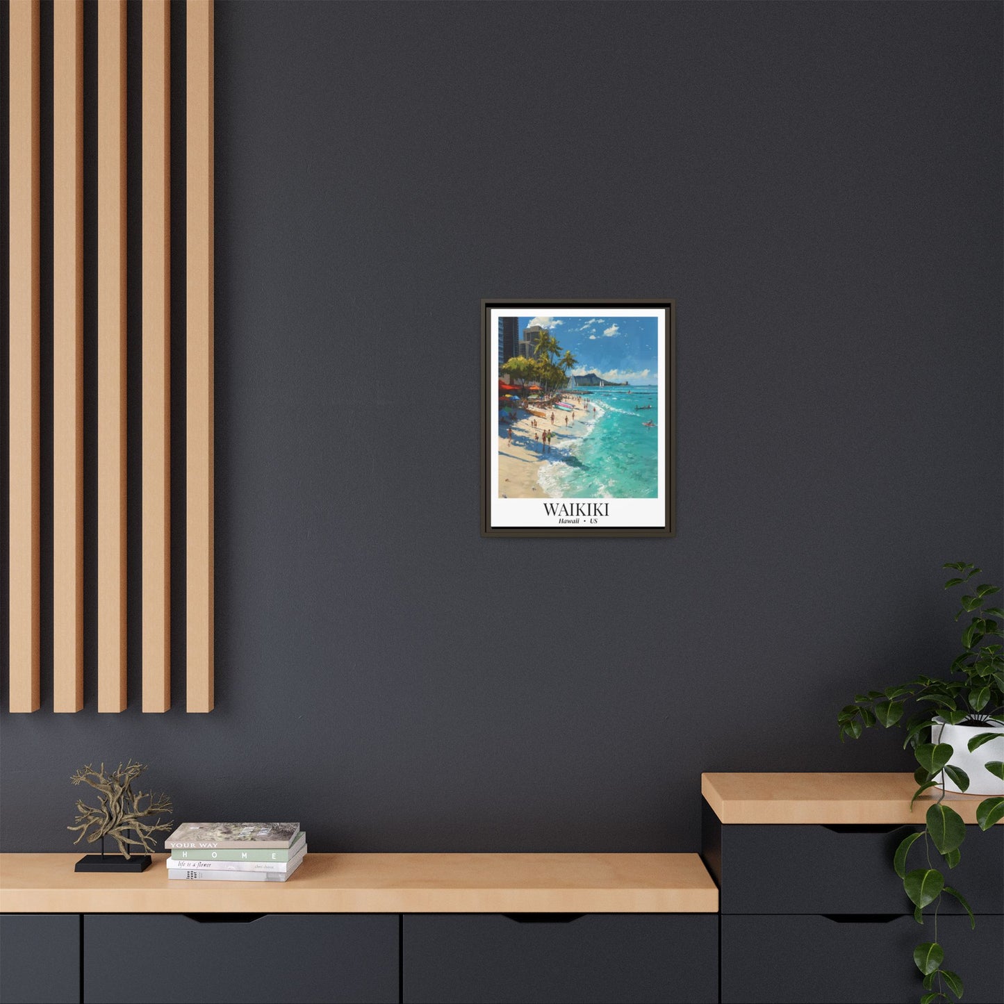 Waikiki Beach Poster Canvas Framed | Tropical Hawaii Wall Art