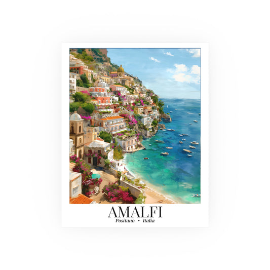 Amalfi Coast Italy – Fine Art Poster Print, Mediterranean Cruise Ship Port Wall Art, Bougainvillea & Lemons Decor