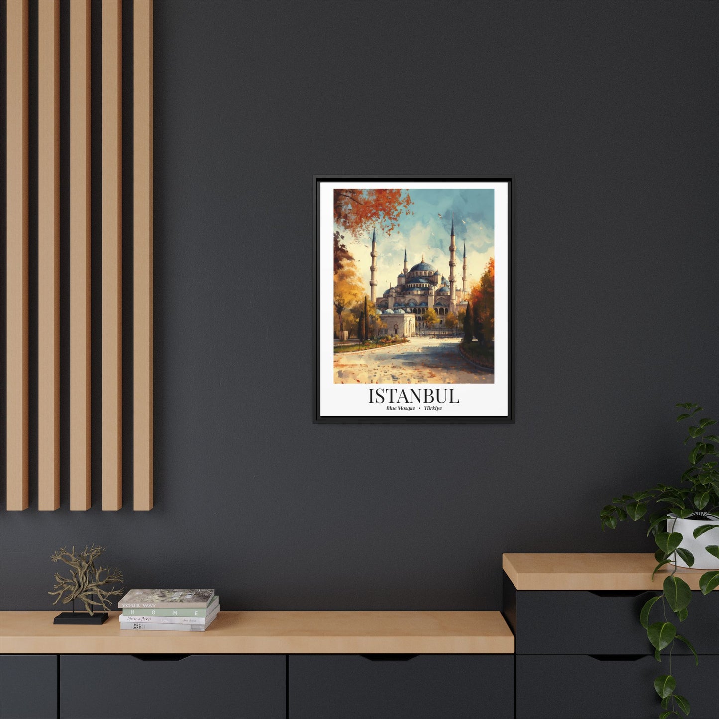 Istanbul Framed Canvas Wall Art – Blue Mosque Print, Cruise Port Memory, Turkey Travel Decor, Mediterranean Gift for Culture Lovers