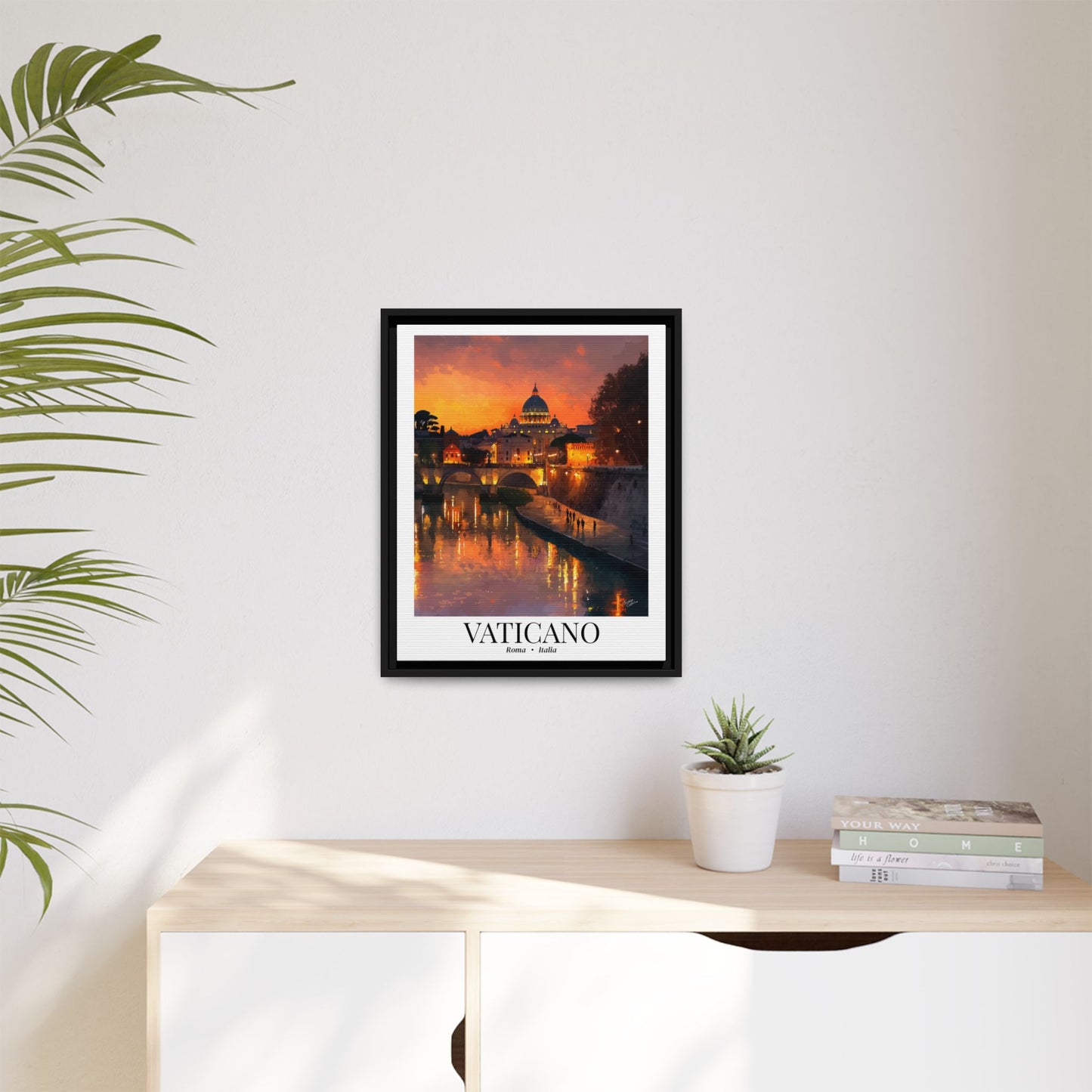 Vatican Framed Canvas Wall Art – Fine Art, Tiber River Sunset Print with Vatican View, Rome Sunset, Cruise Port Memory, Italy Travel Decor, Romantic Gift for Wanderers