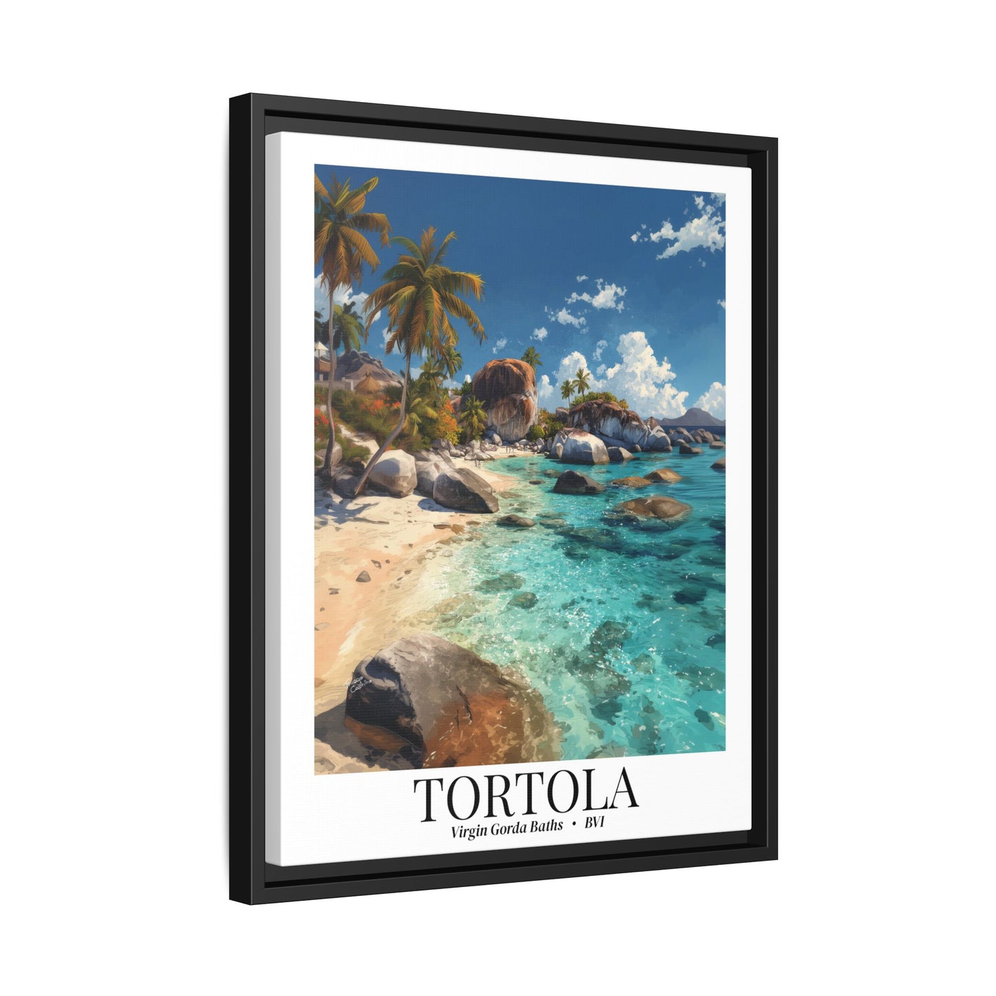 Tortola & Virgin Gorda The Baths – Fine Art Framed Canvas Print, British Virgin Islands Cruise Ship Wall Art, Exotic Rock Formations & Tropical Adventure