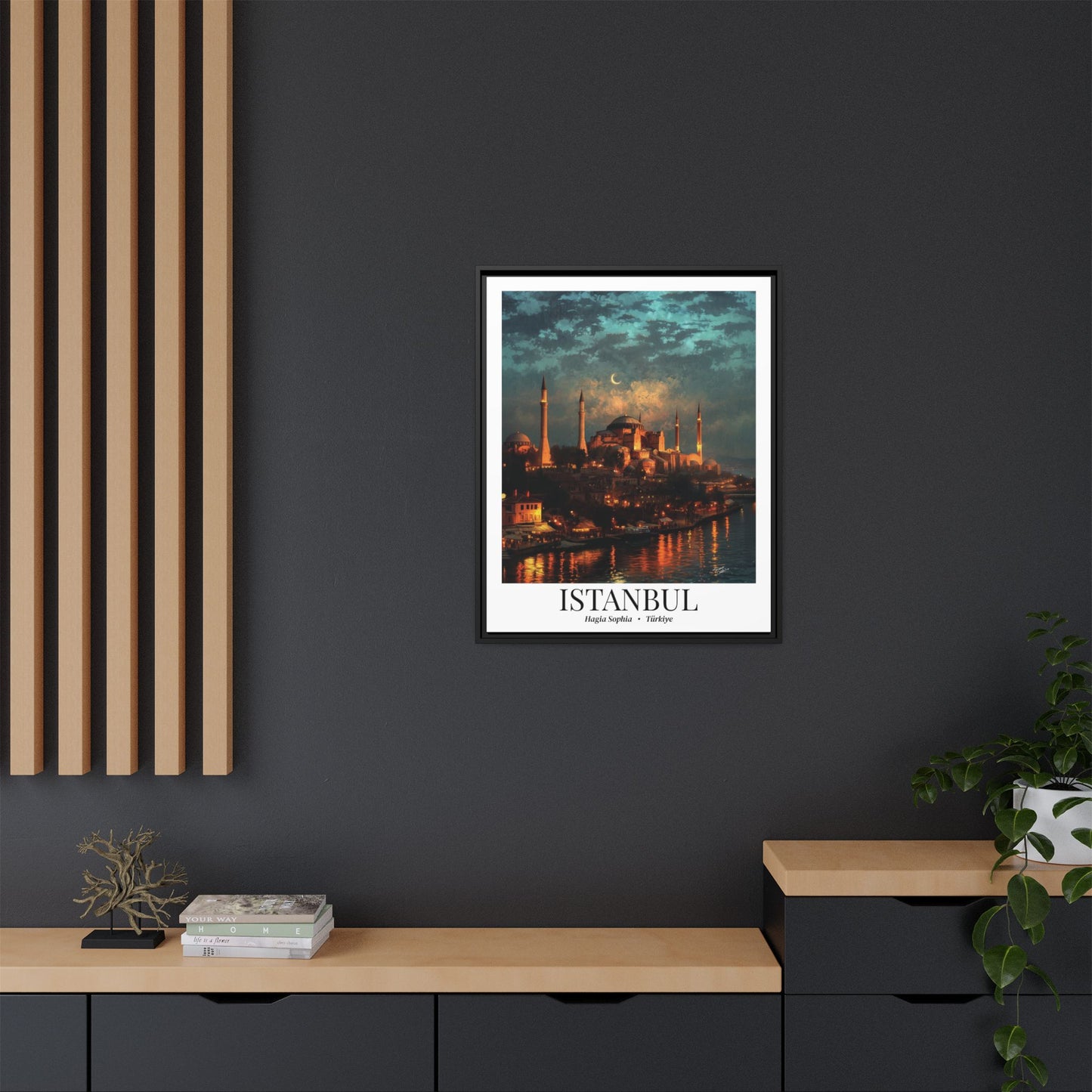 Istanbul Framed Canvas Wall Art – Hagia Sophia Print, Cruise Port Memory, Turkey Travel Decor, Mediterranean Gift for History & Architecture Lovers