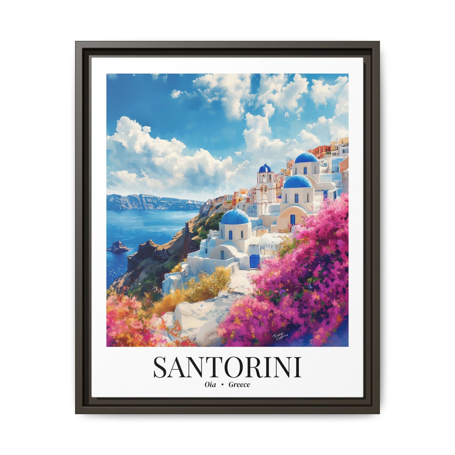 Santorini Framed Canvas Wall Art – Fine Art, Oia Sunset Print, Cruise Port Memory, Greece Travel Decor, Aegean Island Gift for Dreamers