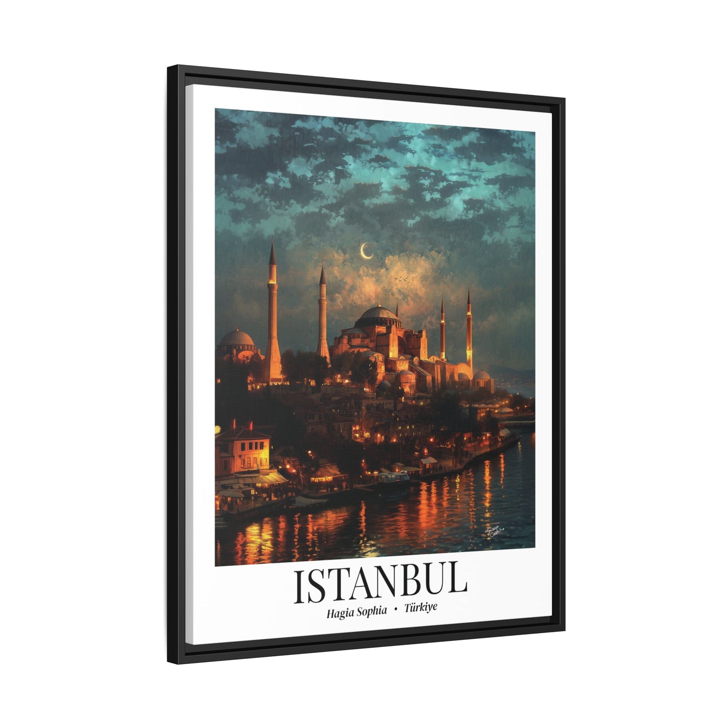 Istanbul Framed Canvas Wall Art – Hagia Sophia Print, Cruise Port Memory, Turkey Travel Decor, Mediterranean Gift for History & Architecture Lovers