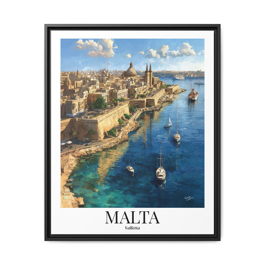 Malta Valletta Coastal Matte Framed Canvas Print — Vintage Travel Poster Wall Art
