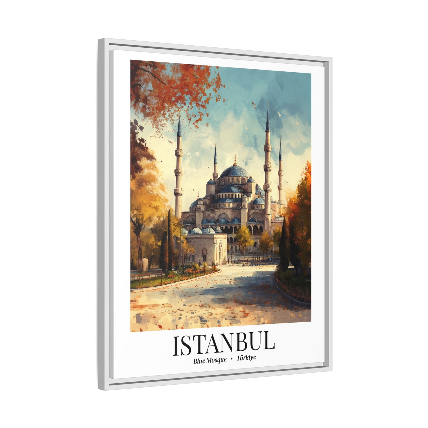 Istanbul Framed Canvas Wall Art – Blue Mosque Print, Cruise Port Memory, Turkey Travel Decor, Mediterranean Gift for Culture Lovers