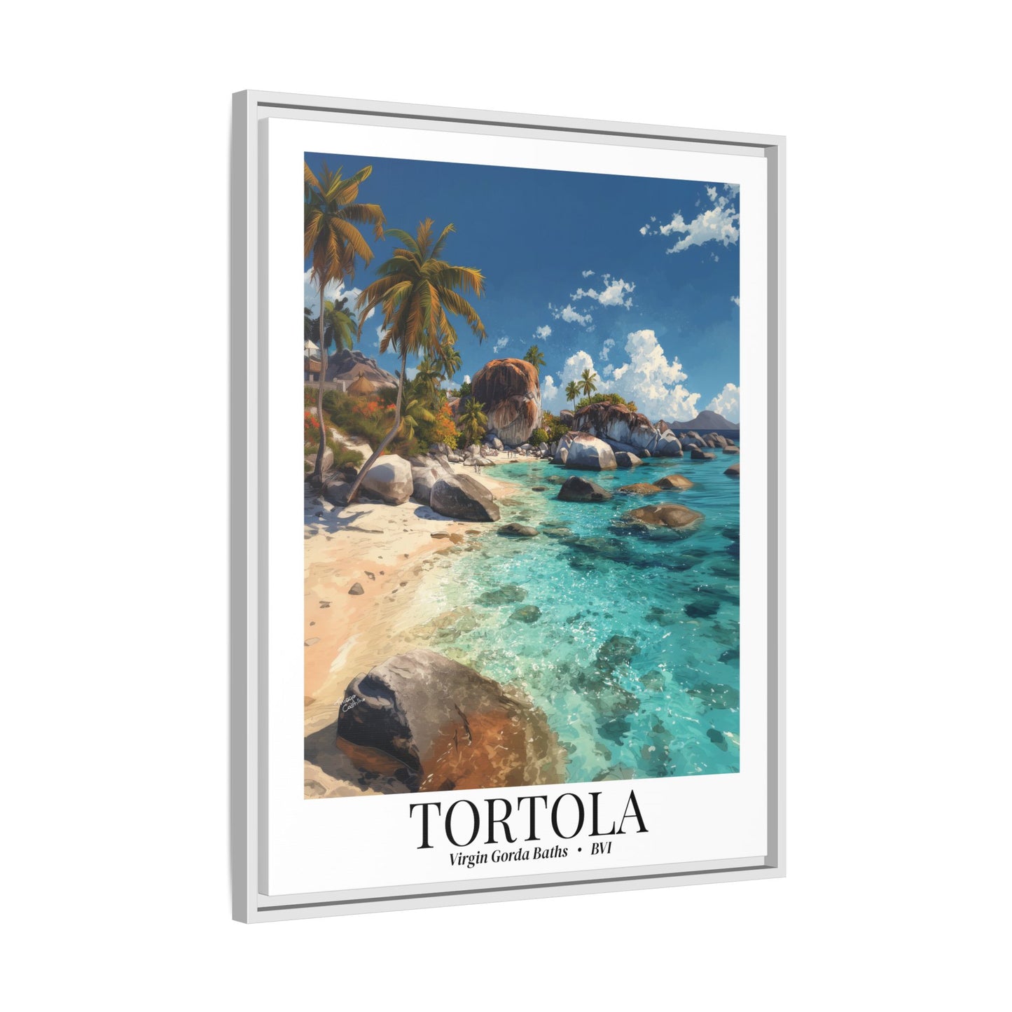 Tortola & Virgin Gorda The Baths – Fine Art Framed Canvas Print, British Virgin Islands Cruise Ship Wall Art, Exotic Rock Formations & Tropical Adventure