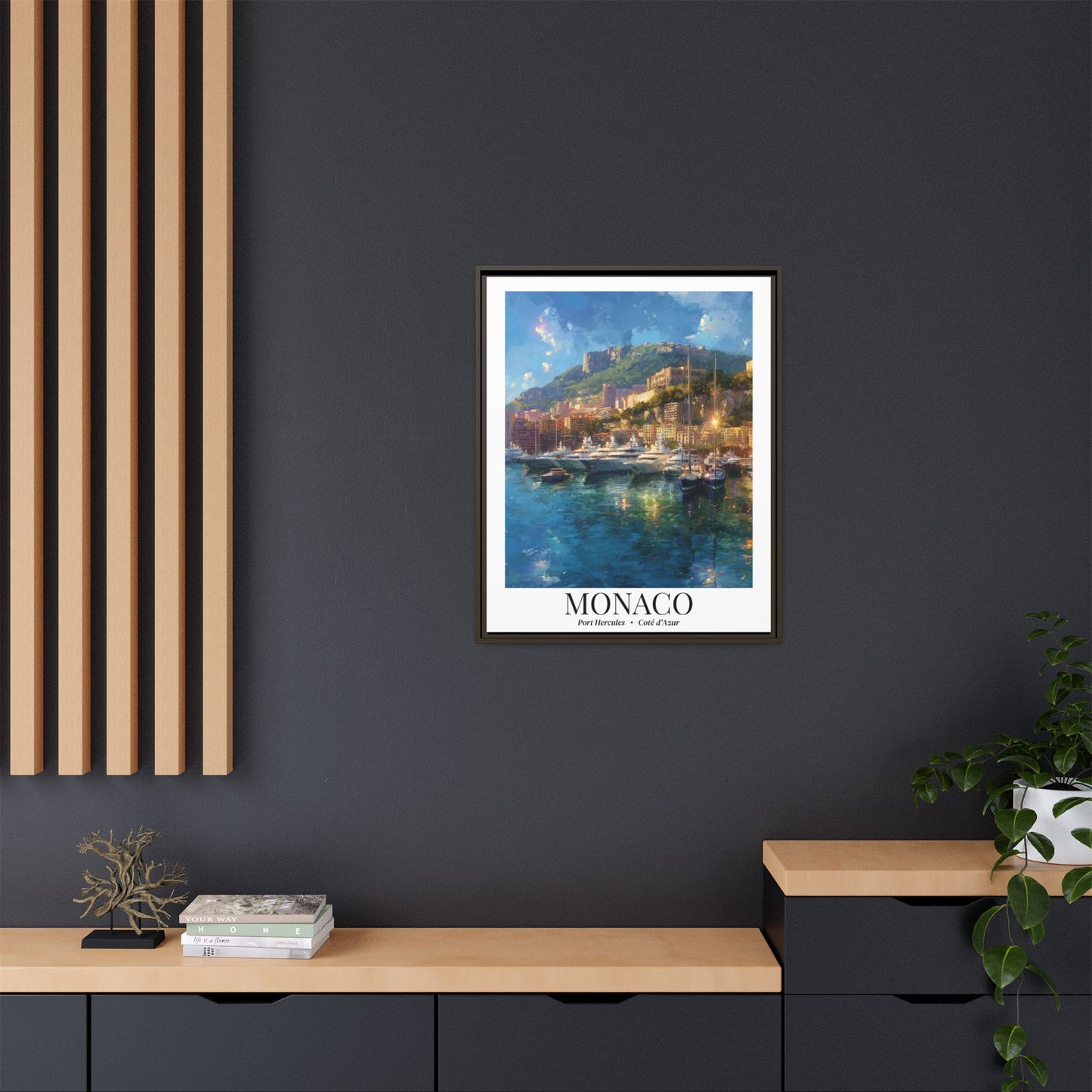 Monaco Framed Canvas Wall Art – Port Hercules Print, Cruise Port Memory, French Riviera Travel Decor, Mediterranean Gift for Luxury Lovers