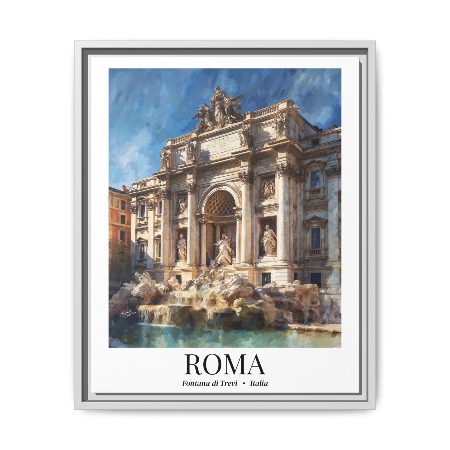 Rome Framed Canvas Wall Art – Fine Art, Trevi Fountain Print, Cruise Port Memory, Italy Travel Decor, Romantic Gift for Dreamers