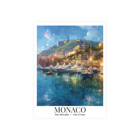 Monaco, Port Hercule - Impressionist Fine Art Poster - French Riviera Travel Print