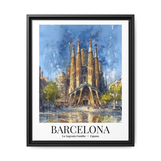 Barcelona Framed Canvas Wall Art – Sagrada Família Cathedral Print, Cruise Port Memory, Spain Travel Decor, Mediterranean Gift for Architecture Lovers
