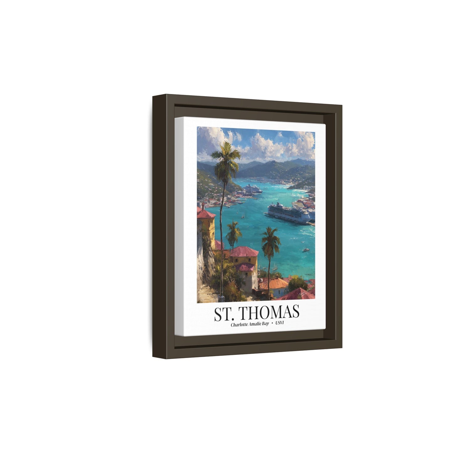 St. Thomas Framed Canvas Wall Art – Fine Art, Charlotte Amalie Bay Print, Travel Memory, Caribbean Wall Decor, Nature-Inspired Gift