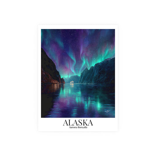 Alaska Aurora Borealis Fine Art Poster, Northern Lights Print, Glacier Bay Cruise Wall Art