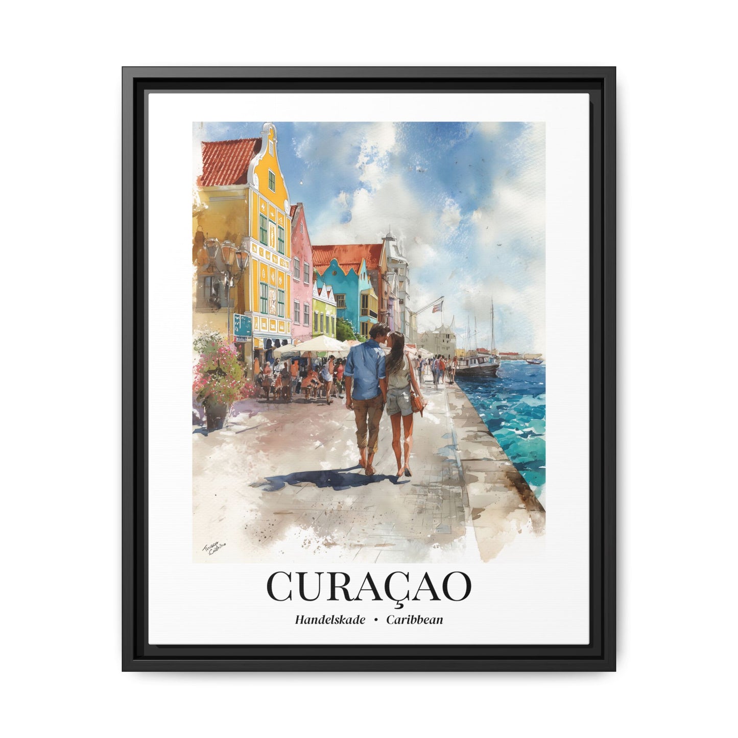 Curaçao Framed Canvas Wall Art – Fine Art, Handelskade Waterfront Print, Travel Memory, Caribbean Wall Decor, Nature-Inspired Gift
