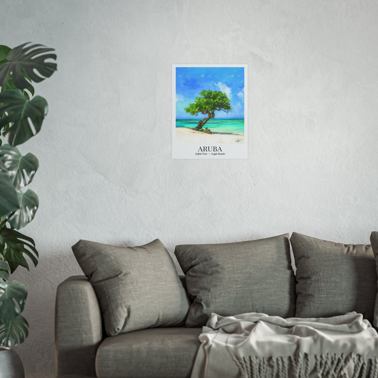 Aruba Fine Art Print – Eagle Beach Poster, Caribbean Travel Memory, Fofoti Tree Wall Decor, Island Souvenir