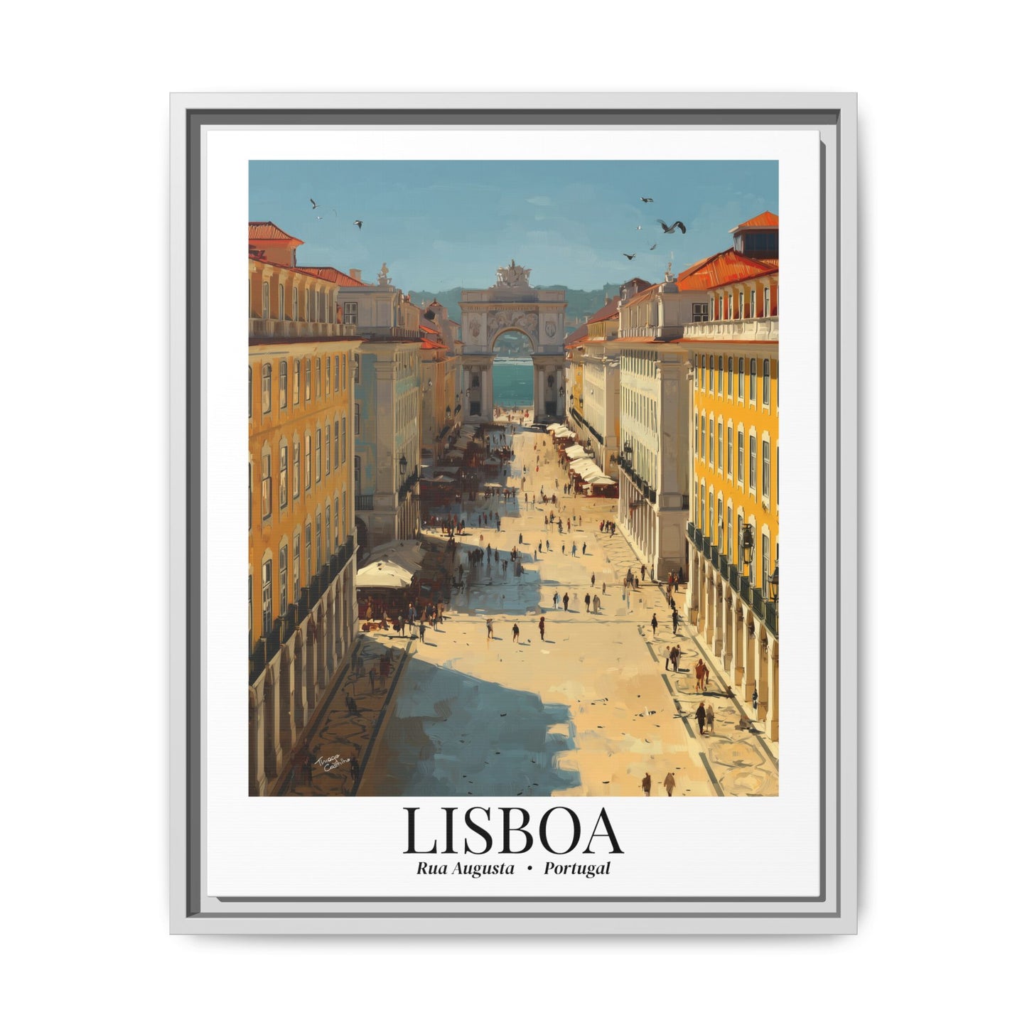 Lisbon Framed Canvas Wall Art – Rua Augusta Print, Cruise Port Memory, Portugal Travel Decor, European Gift for Architecture & Culture Lovers