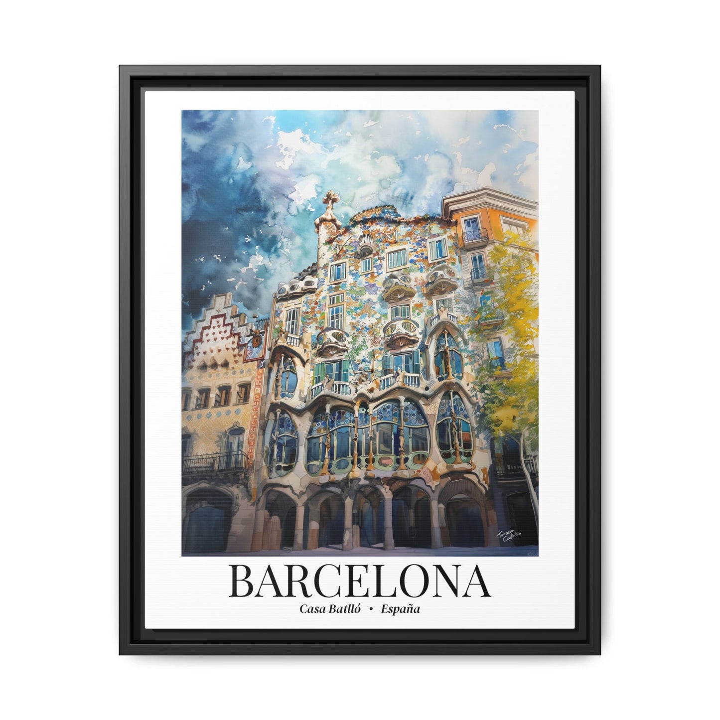 Barcelona Framed Canvas Wall Art – Casa Batlló Print, Cruise Port Memory, Spain Travel Decor, Mediterranean Gift for Architecture Lovers