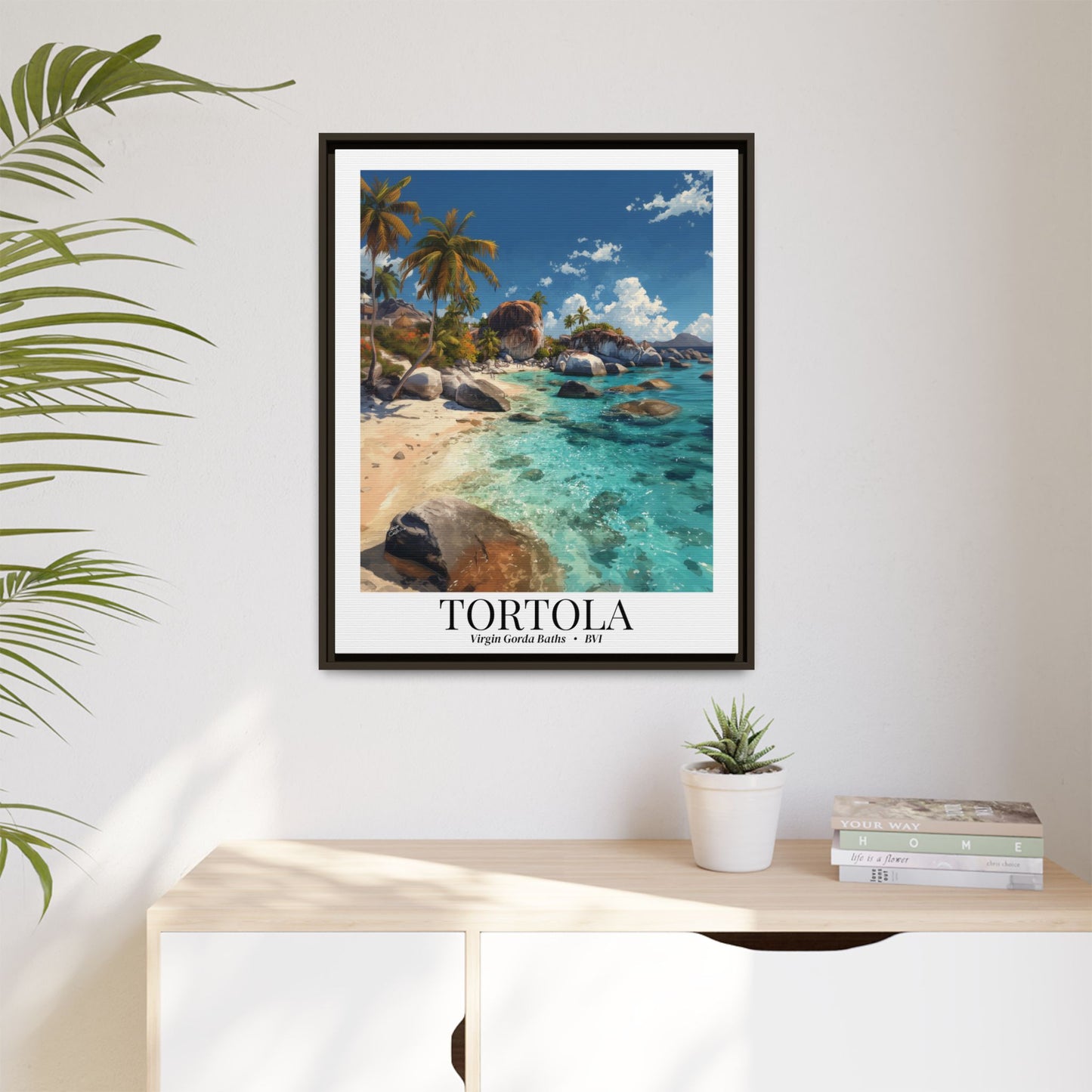 Tortola & Virgin Gorda The Baths – Fine Art Framed Canvas Print, British Virgin Islands Cruise Ship Wall Art, Exotic Rock Formations & Tropical Adventure