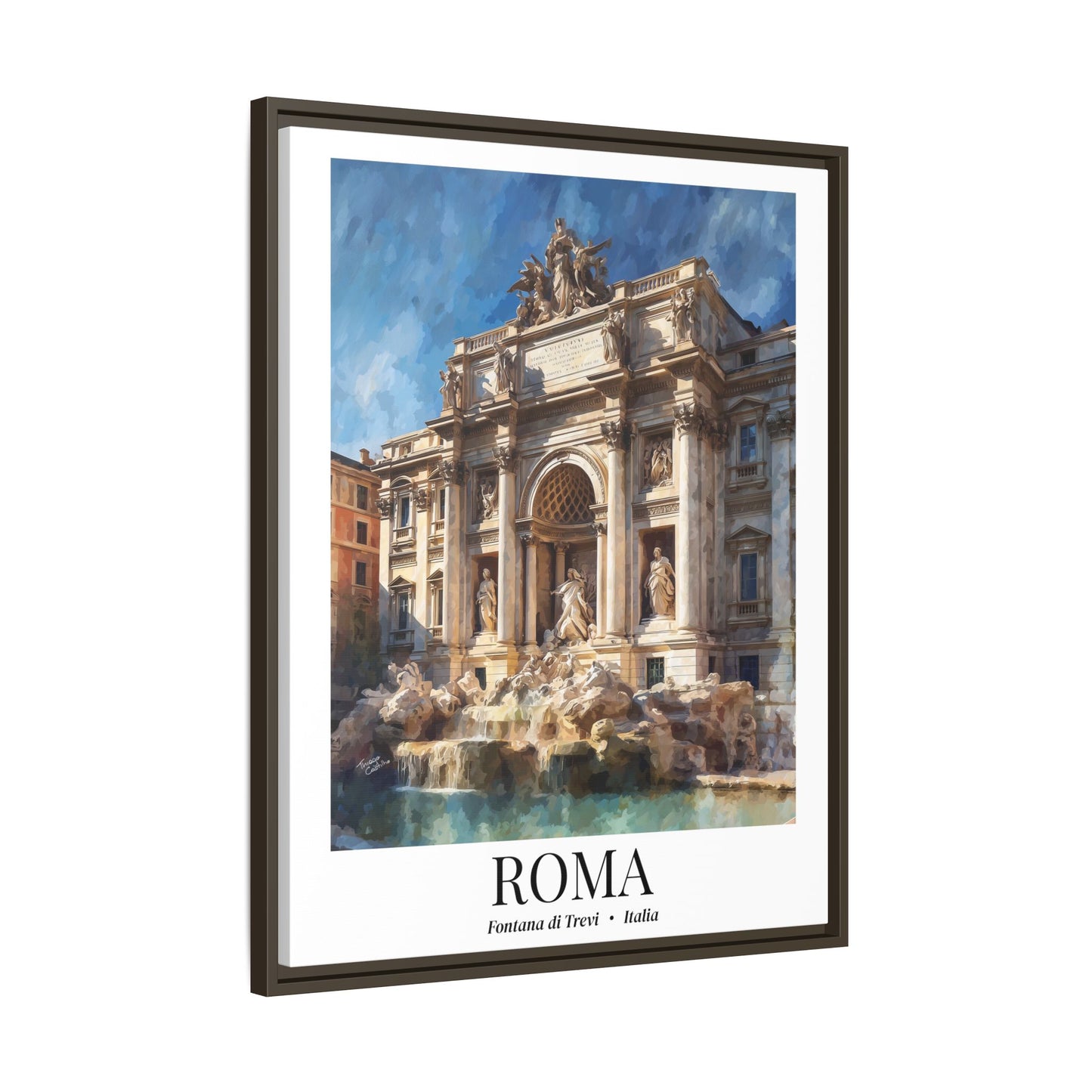 Rome Framed Canvas Wall Art – Fine Art, Trevi Fountain Print, Cruise Port Memory, Italy Travel Decor, Romantic Gift for Dreamers