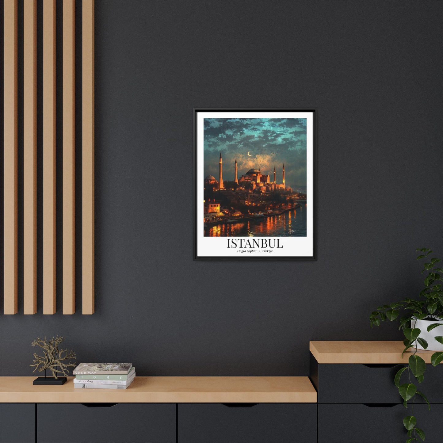 Istanbul Framed Canvas Wall Art – Hagia Sophia Print, Cruise Port Memory, Turkey Travel Decor, Mediterranean Gift for History & Architecture Lovers