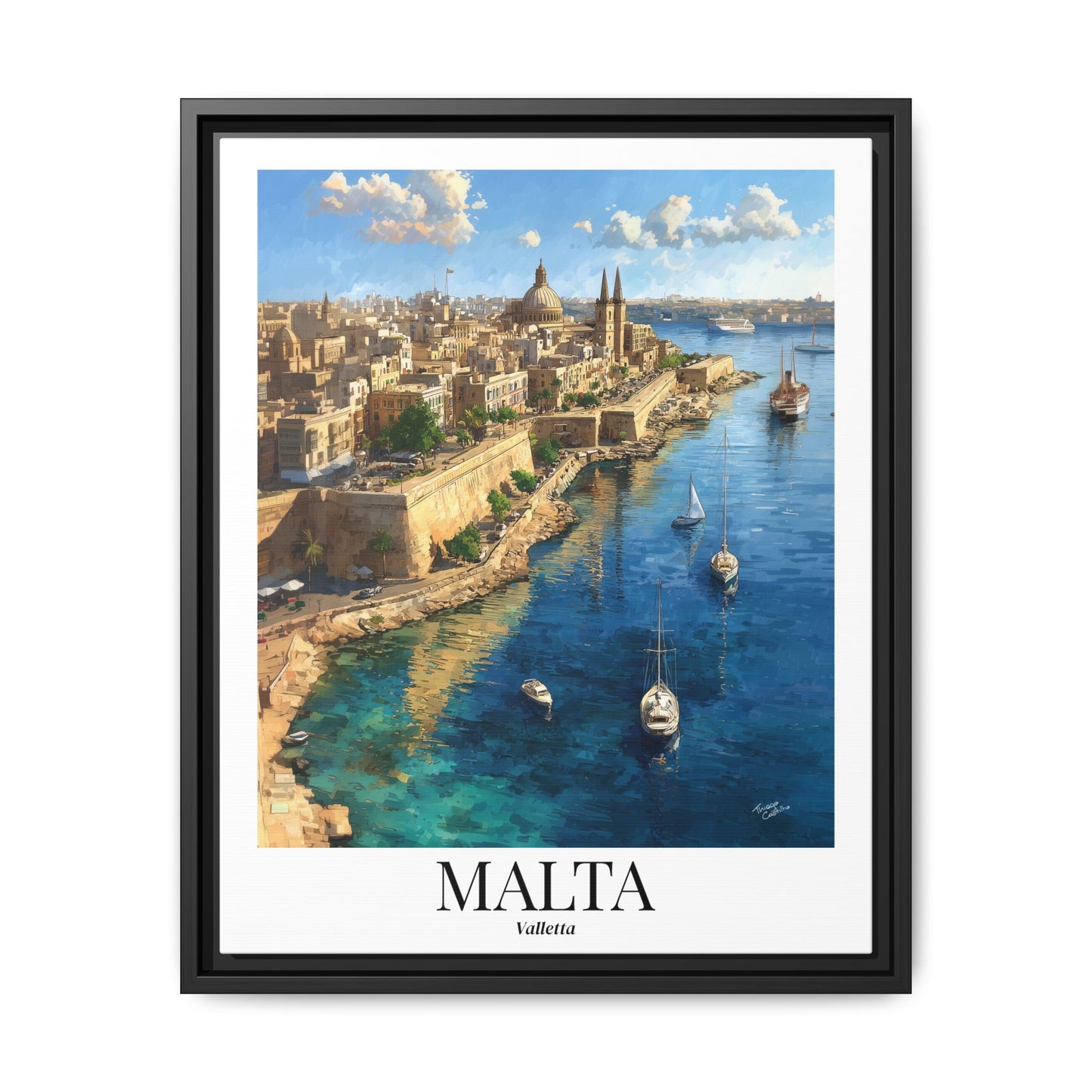 Malta Framed Canvas Wall Art – Valletta Grand Harbour Print, Cruise Port Memory, Mediterranean Travel Decor, Historic Gift for Europe Lovers