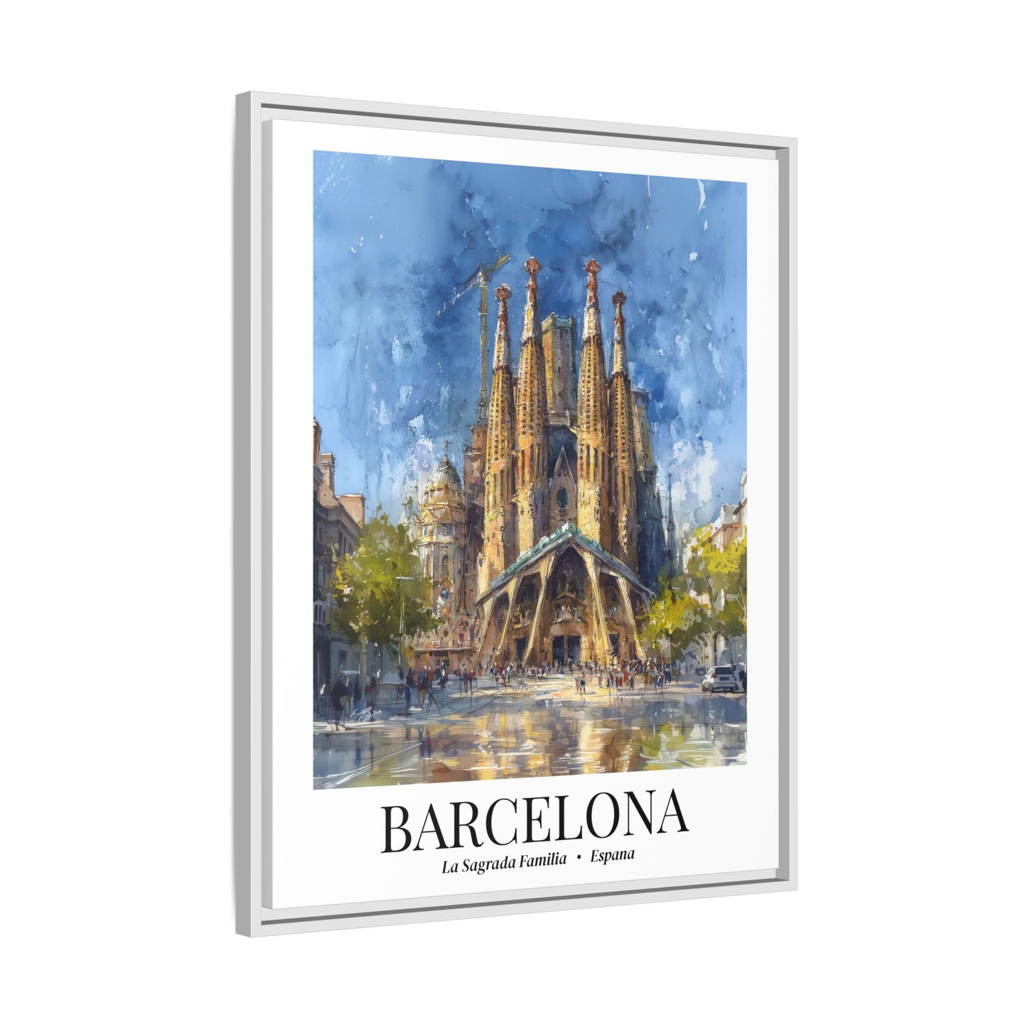 Barcelona Framed Canvas Wall Art – Sagrada Família Cathedral Print, Cruise Port Memory, Spain Travel Decor, Mediterranean Gift for Architecture Lovers