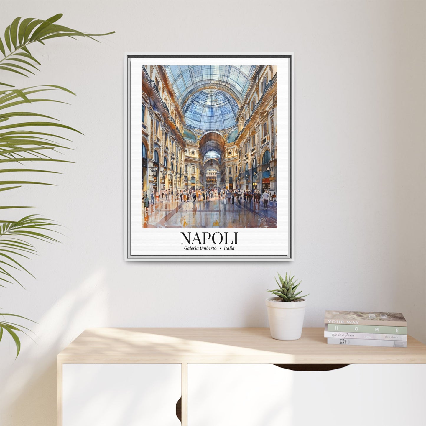 Naples Framed Canvas Wall Art – Fine Art, Galleria Umberto Print, Cruise Port Memory, Italy Travel Decor, Mediterranean Gift for Culture Lovers