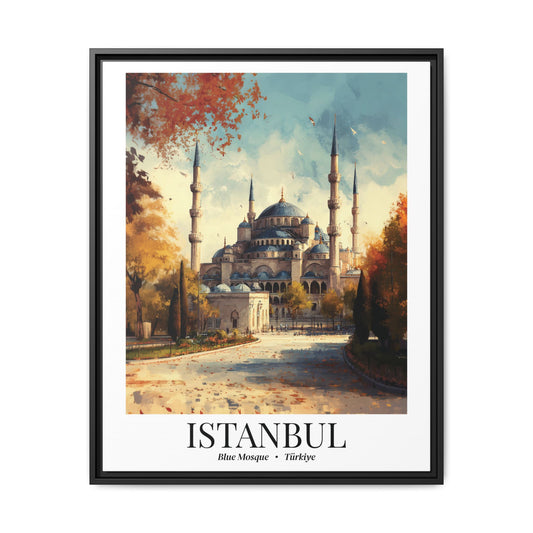 Istanbul Framed Canvas Wall Art – Blue Mosque Print, Cruise Port Memory, Turkey Travel Decor, Mediterranean Gift for Culture Lovers