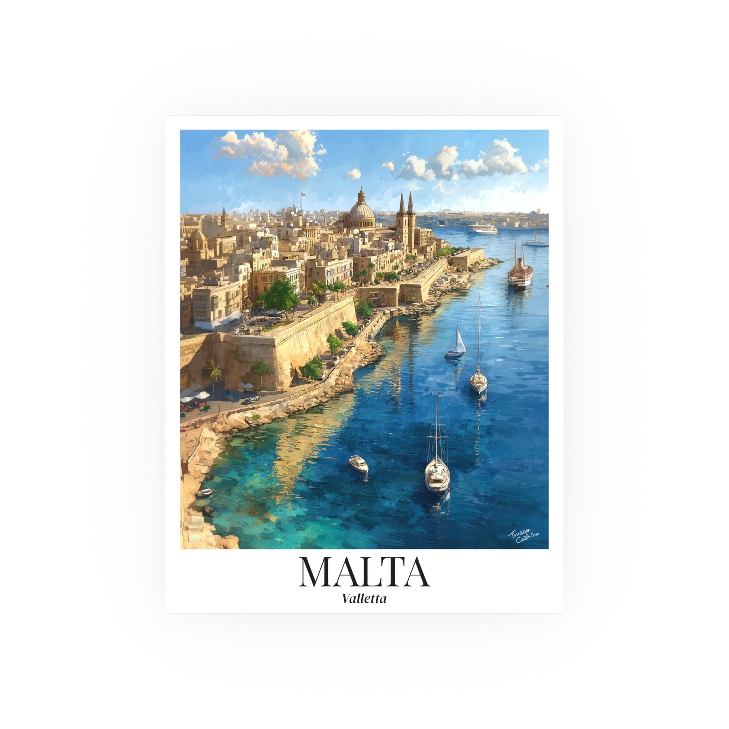 Malta Valletta – Fine Art Framed Canvas Print, Mediterranean Cruise Ship Port Wall Art, Historic Harbor Decor