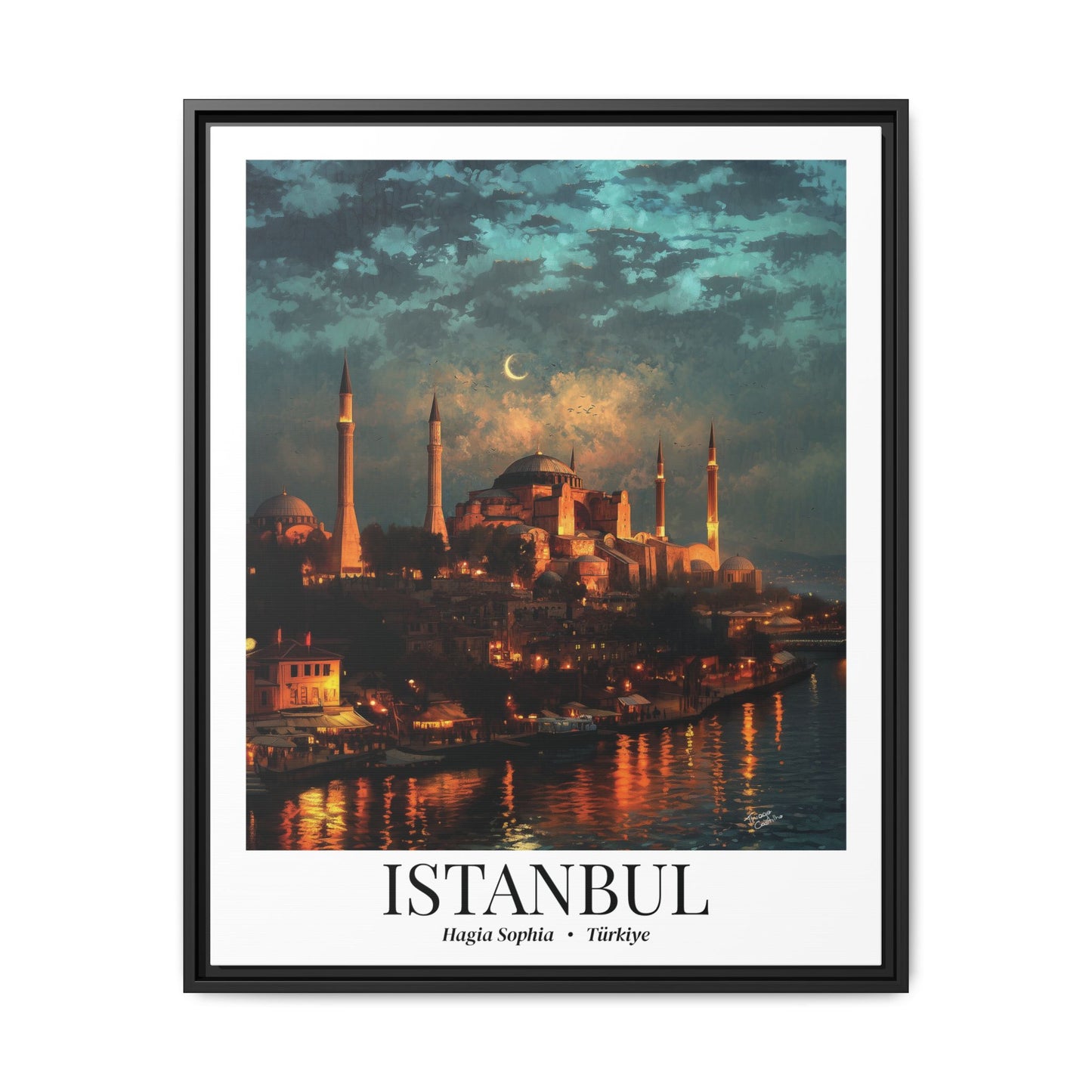 Istanbul Framed Canvas Wall Art – Hagia Sophia Print, Cruise Port Memory, Turkey Travel Decor, Mediterranean Gift for History & Architecture Lovers