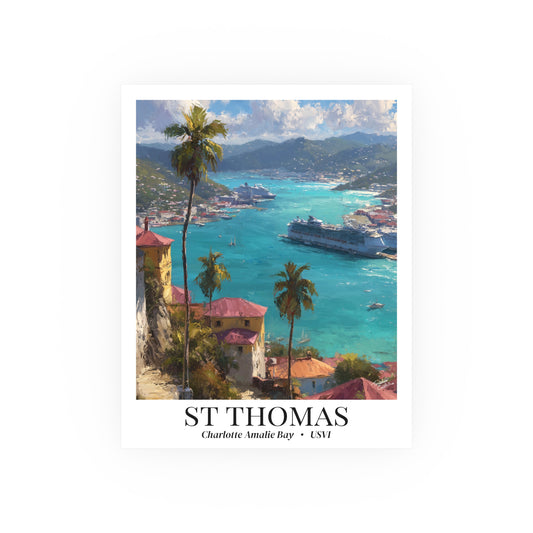 St. Thomas Travel Poster – Fine Art Print, Charlotte Amalie Bay Artwork, Shared Memory Wall Decor, Caribbean Souvenir